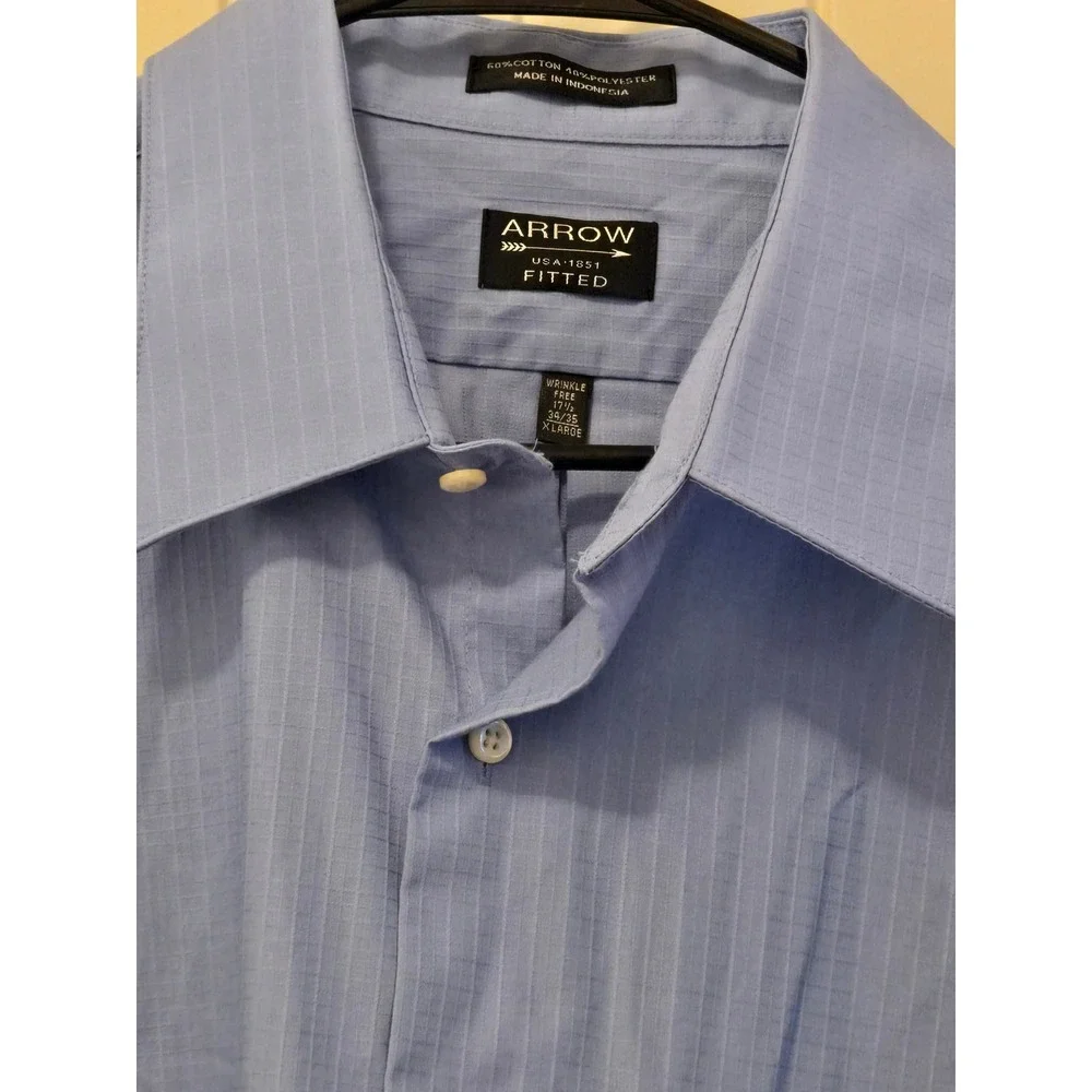 Arrow 1851 Men's Fitted Dress Shirt XL Light Blue Micro-Pattern Button Down - Picture 2 of 4